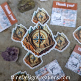 Geology / Exploration Inspired Sticker - Compass in Mountains, Layered Paper Look