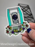 Survey Total Station with Flowers - Clear Backing Sticker