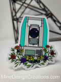 Survey Total Station with Flowers - Clear Backing Sticker