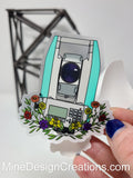 Survey Total Station with Flowers - Clear Backing Sticker