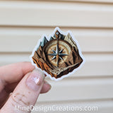 Geology / Exploration Inspired Sticker - Compass in Mountains, Layered Paper Look