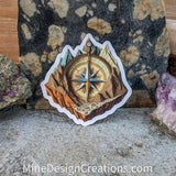 Geology / Exploration Inspired Sticker - Compass in Mountains, Layered Paper Look
