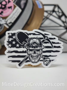 Mining Skull with Horizontal Distressed USA Flag Sticker