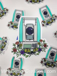Survey Total Station with Flowers - Clear Backing Sticker