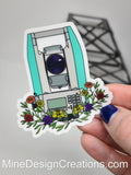 Survey Total Station with Flowers - Clear Backing Sticker